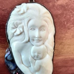 ♥️ Silver  Ivory, garnet, abony pendant. Mommy and baby